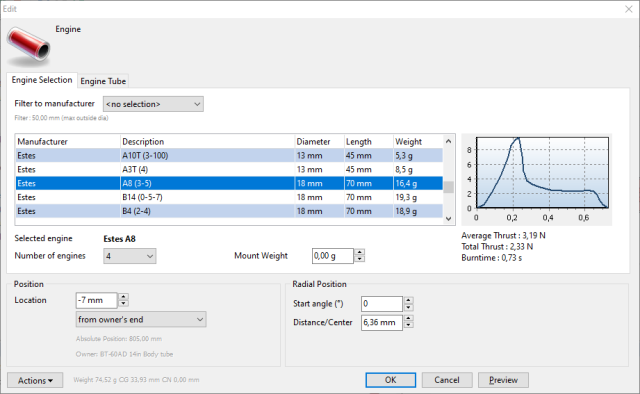 SpaceCAD engine selection dialog