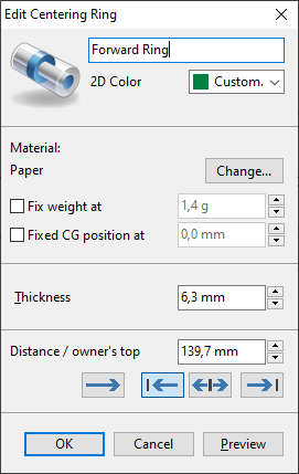 SpaceCAD centering ring dialog