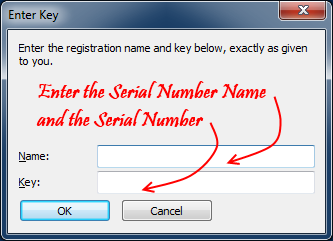 Serial number entry screenshot